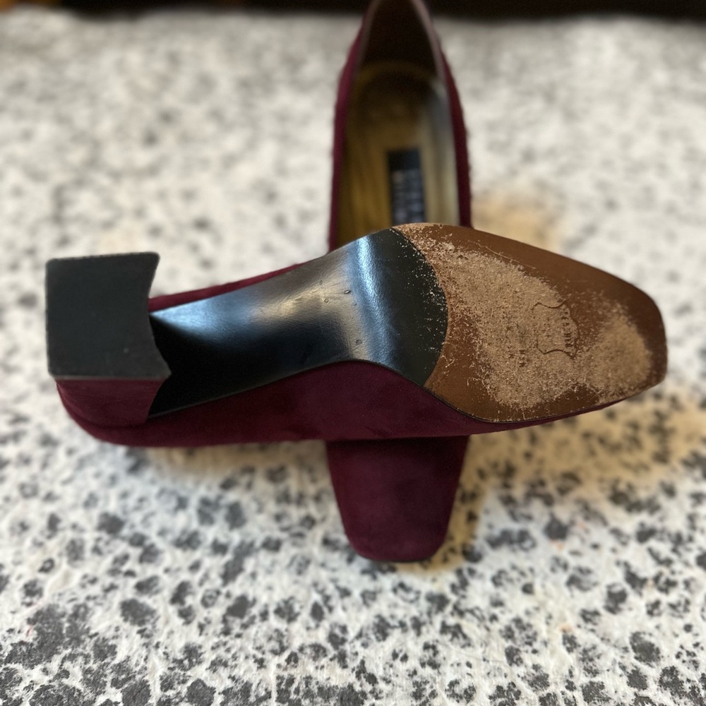 Stuart Weitzman Red/ Wine Suede Block Heel Pumps - image 8